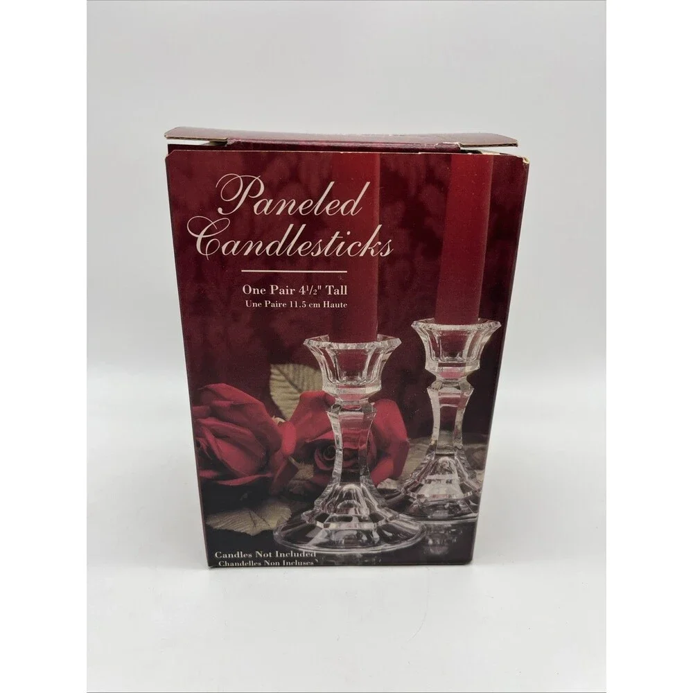 Antique Crystal Paneled Candlesticks Set of 2- 5.5